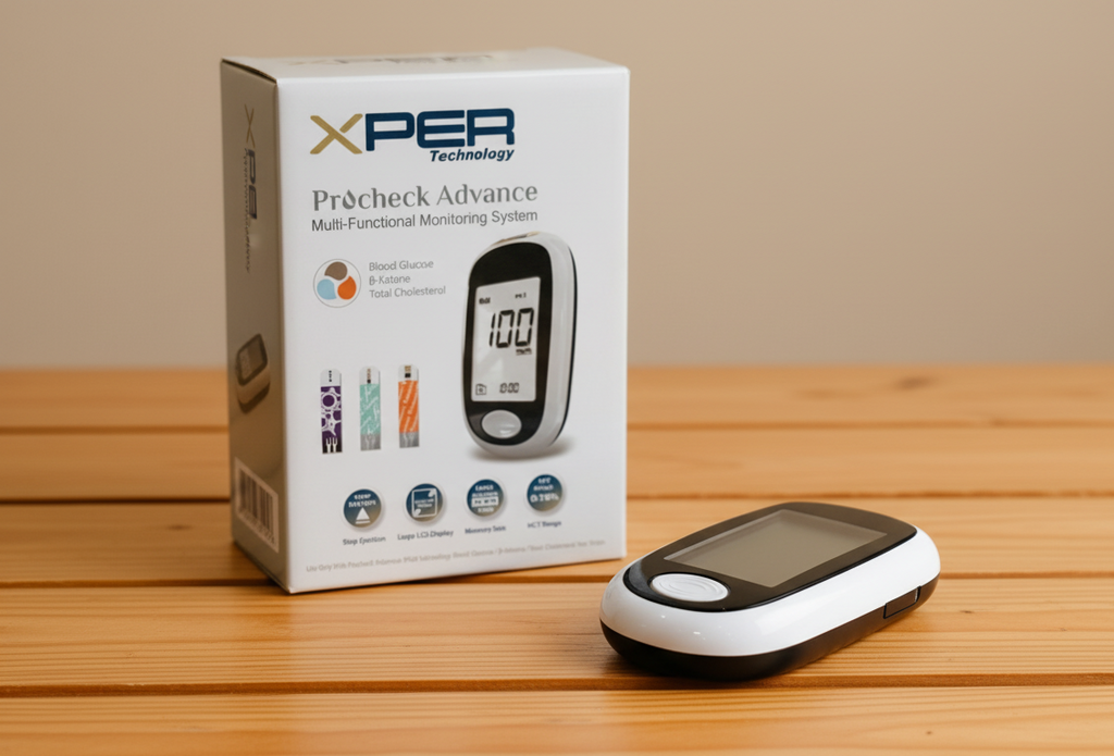 XPER Total Cholesterol Test Kit | Multi-Functional Monitor & 10 Cholesterol Strips