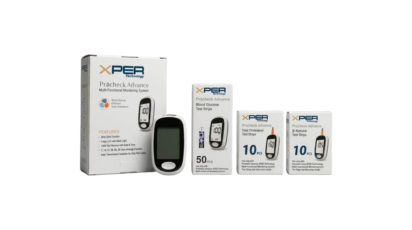 XPER 3-in-1 Multi-Functional Monitoring Kit | Blood Glucose, Ketone & Total Cholesterol Test Kit with 70 Strips