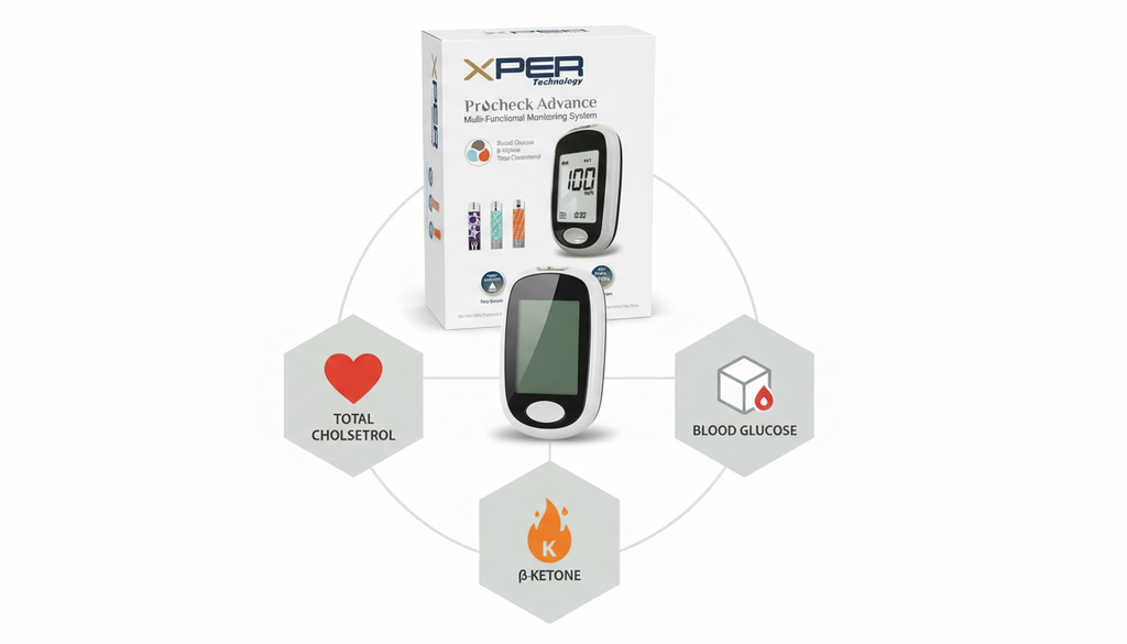 XPER Total Cholesterol Test Kit | Multi-Functional Monitor & 10 Cholesterol Strips